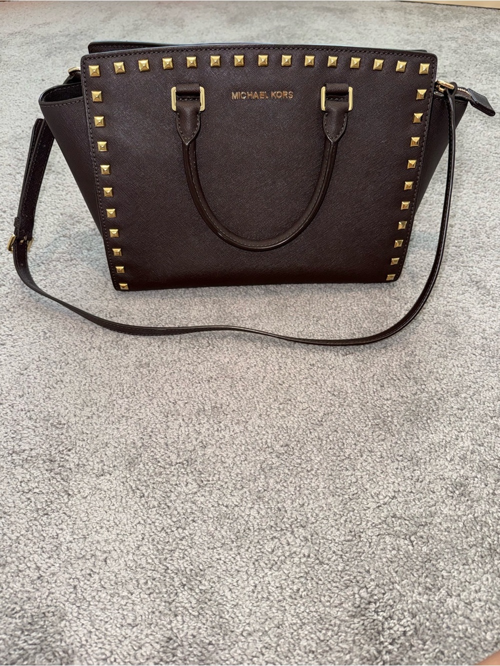 Michael Kors Chocolate Brown Studded Satchel